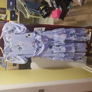 Rare Editions girls size 16 NWT blue floral dress with tiered skirt.